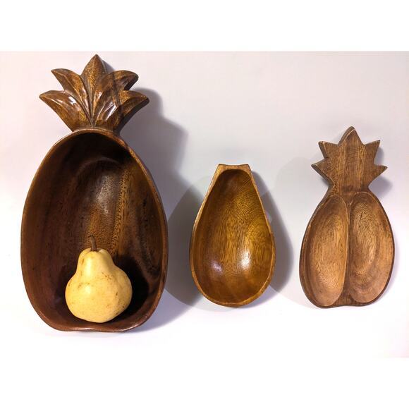 Wooden Pineapple Bowls - Vintage Monkey Pod, Acacia - Handmade Samoan Tiki Decor - Picture 1 of 4